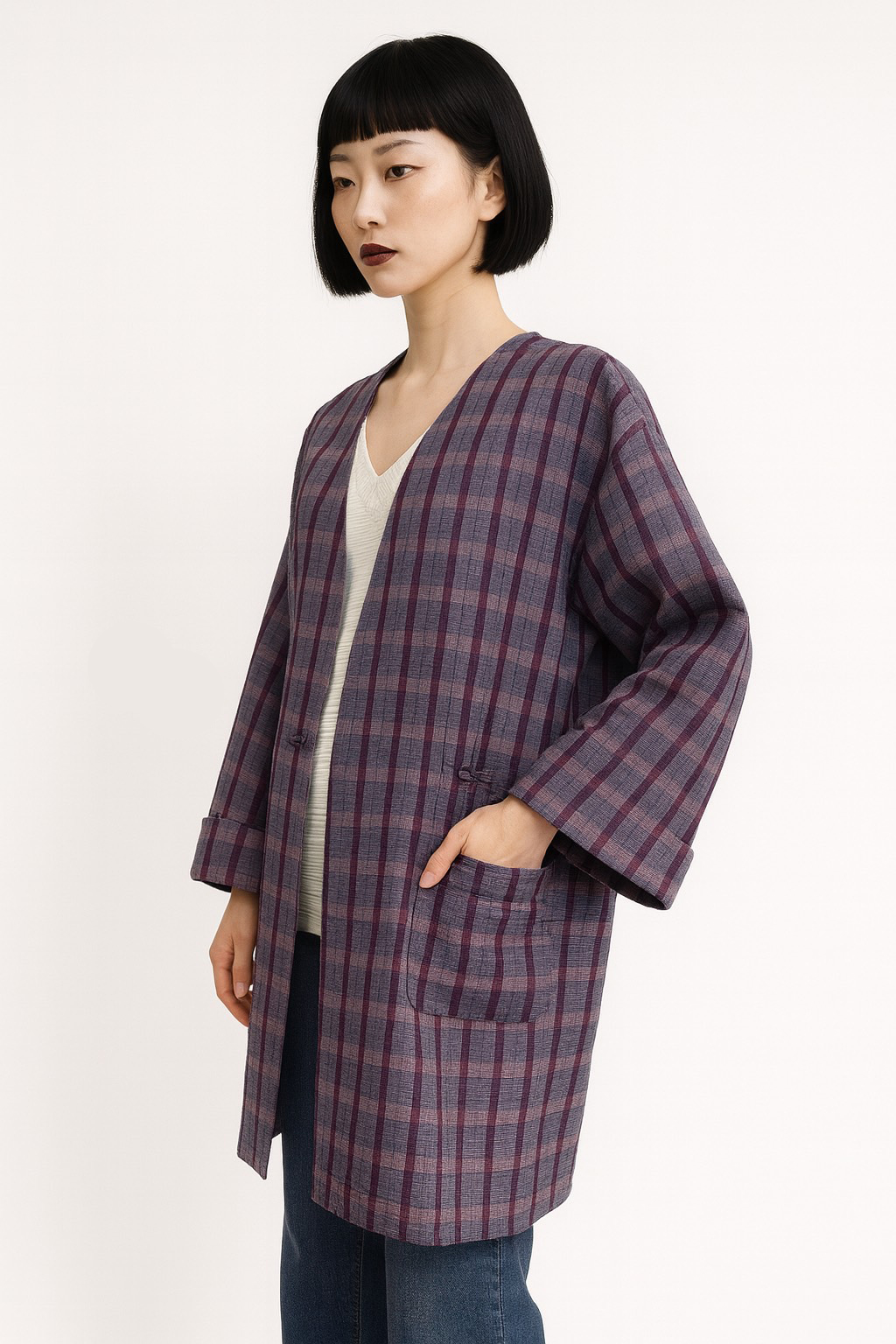 Upcycled Vintage Kimono Duster Coat | Wool Plaid Haori
