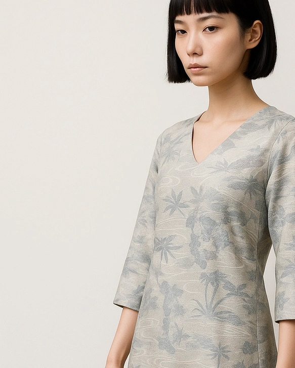 大島紬の着物をほどき、裏付きのマキシ丈ワンピースに